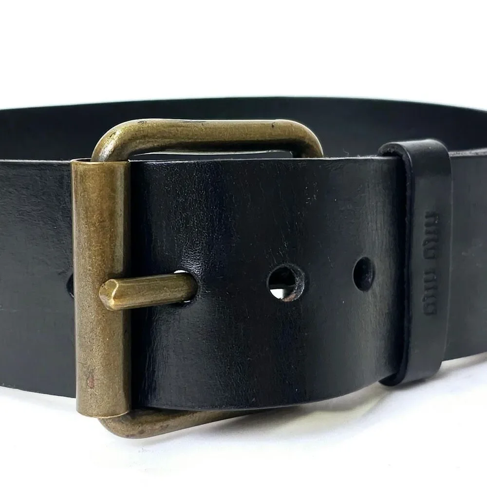 MUI MUI Wide Leather Black Belt Made in Italy Size 12
